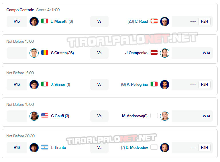 atp roma partidos martes12 mayo 2026 tiroalpalo